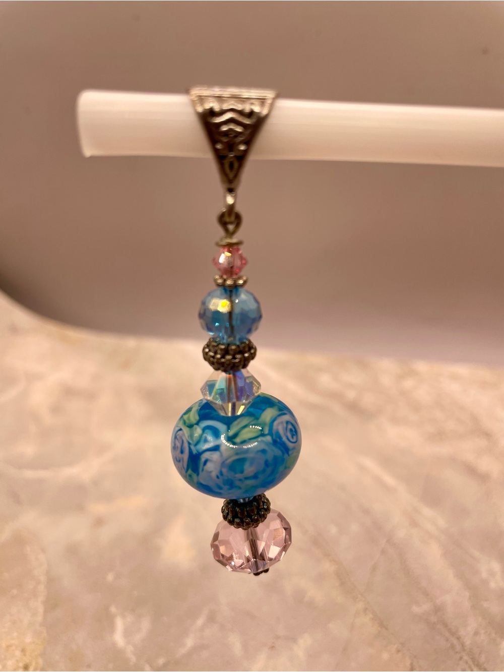 Blue and Pink Murano Glass Bead Lamp work Pendant Necklace Charm